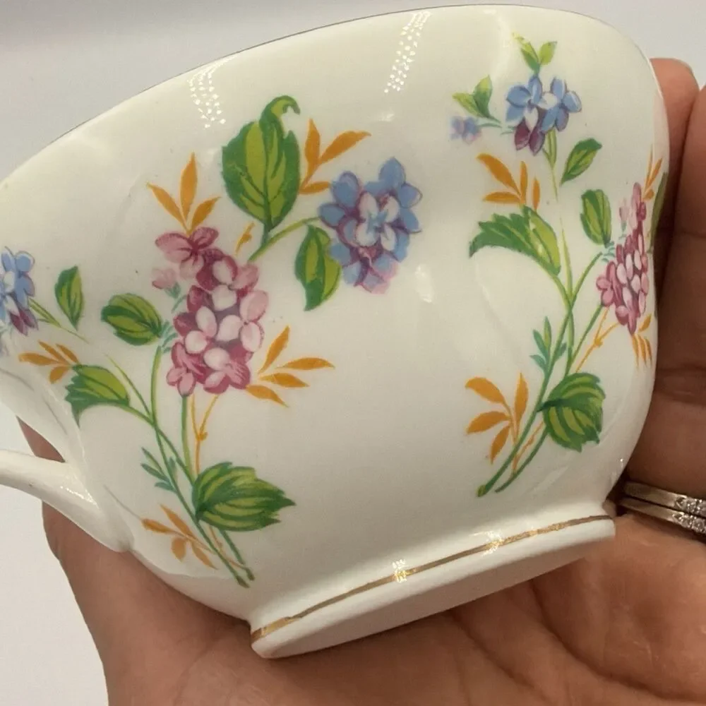 Vintage Regina Fine Bone China Floral Cup & Saucer Gold Trim England Flaw